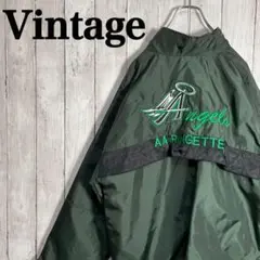 【希少デザイン】刺繍ビックロゴ　ナイロンジャケットアウター　ビックシルエット　緑