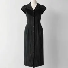 美品 パメオポーズ フリンジ ワンピース F 黒 モード ピンストライプ タイトのサムネイル