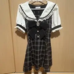 LIZLISA 半袖セーラーカラーセットアップ ブラックチェック