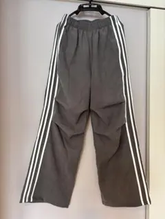 グレー サイドストライプ ワイドパンツ