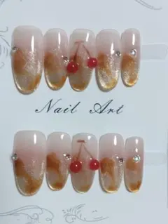 B6ネイルチップセット ピンクオレンジ グラデーションSサイズ10個セット