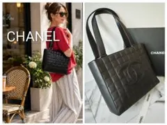CHANEL シャネル トートバッグ チョコバー デカココ 黒 ゴールド金具のサムネイル