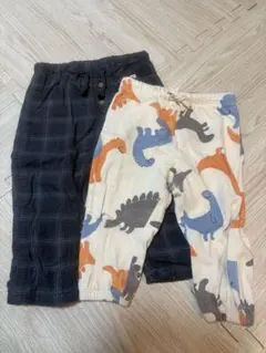 ［H&M］恐竜プリントとチェック柄パンツ2点セット　80cm