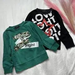 SHISKY 110㎝ 裏起毛　迷彩柄とテキストプリントのトレーナー　スター　星