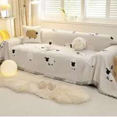 【シェニール】 羊ジャカード ホワイト180*180cm