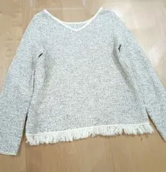 セオリー コットン ツイード ニット フリンジヘム Vネック プルオーバー