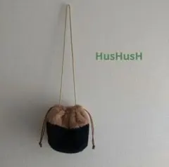 HusHusH ファー 巾着 ショルダーバッグ ネイビー/ベージュ キッズ
