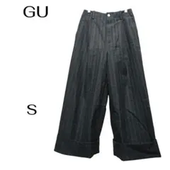 【GU】ストライプ ワイドパンツ スソ折り曲げデザイン Sサイズ レディース