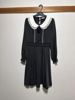 【美品】axes femme POETIQUE レース付き襟ストライプワンピース