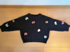 【ZARA/ザラ】リボン刺繍 ダークグレー ニットセーター　6-9M 74cm
