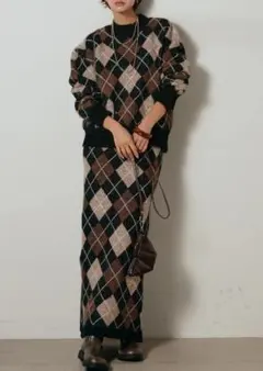 新品未使用⭐️[SET]配色アーガイル柄ニットSETUP ブラック ESICA