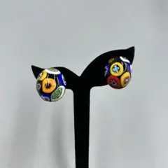 254ヴィンテージ　カラフルモザイクガラスイヤリング