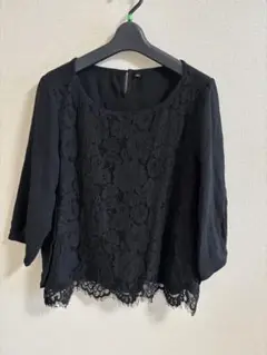 ブラック レース 五分袖 トップス　XL