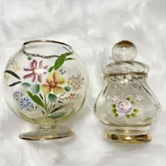 花柄ガラス瓶セット　昭和レトロ