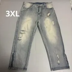 ダメージ加工 デニムパンツ サイドジップ 裾ジップ 3XL
