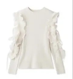 SNIDEL スナイデル　フリルスリーブニットプルオーバー　ホワイト