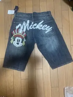 ミッキーマウス刺繍　デニムハーフパンツ　メンズウエスト79cm