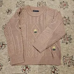 美品 BEAMSmini 140cm ニットセーター 花刺繍 ケーブル ピンク