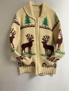 90年代 購入 カウチンセーター カーディガン ニット 鹿 木 M