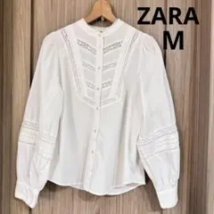 ZARA レースブラウス【M】バルーンスリーブ　シャツ 白　ホワイト