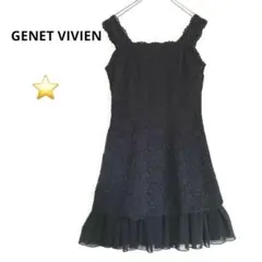 美品 GENET VIVIEN ジュネビビアン 総レース 膝丈ワンピース 黒のサムネイル