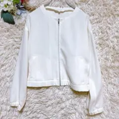 美品】 ANAYI ノーカラージャケット ジップアップ 36 ホワイト レース