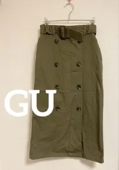 GU ジーユー　トレンチ　スカート　カーキ　後ろゴム　S