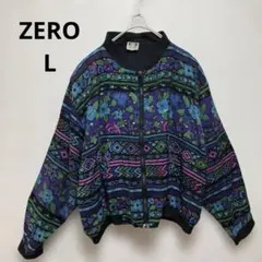 【ZERO】ビンテージ　花柄ボンバージャケット　ジャンパー　スパンコール装飾　L