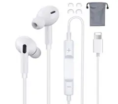 iPhoneイヤホンiPhone14対応 ライトニングイヤホン通話可能収納袋付き