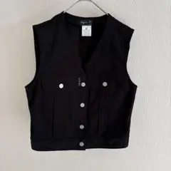 agnes b. フランス製 ロゴボタン　モールスキンベスト ブラック 美品