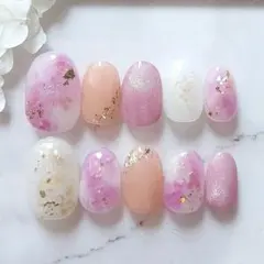 ふんわりピンクのニュアンスネイル　結婚式　成人式　オフィス　イベント　お出かけ