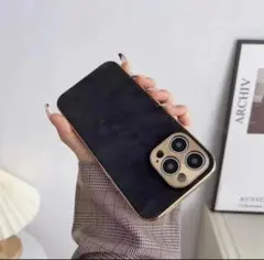 【強化ガラスフィルム付】iPhone15ケース レザー風 高級感 韓国 ブラック