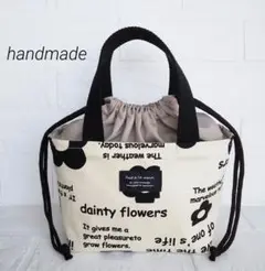 お弁当袋　保温　保冷　ハンドメイド　花　英字　アイボリー　ランチバッグ