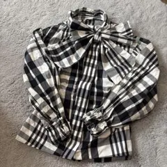 美品　ZARA ボウタイ　チェック柄リボン付き　長袖　ブラウス