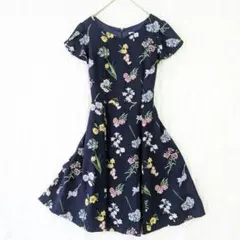 ミッシュマッシュ Aラインワンピース ネイビー 花柄 フリル 上品 清楚 М