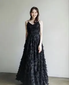 ブラック ドレス 前撮り 結婚式 フェザードレス 黒 二次会 イベント M