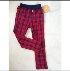 裏ボアモコモコキッズパンツ　チェック柄