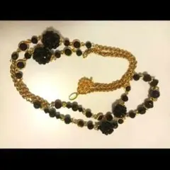 美品 ロングネックレス ゴールド&ブラックのサムネイル