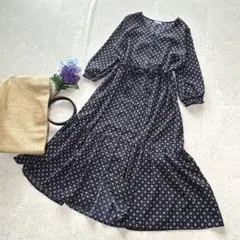 良品★グラシア〔L〕花柄 ウエスト紐付き ロングワンピース 総柄 ティアード