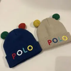 Polo ポンポン付きニット帽子（ネイビー・ベージュ）のサムネイル