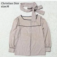 ヴィンテージ ディオール Dior ボウタイ ブラウス ボーダー CDロゴ M ヴィンテージ ディオール Dior ボウタイ ブラウス ボーダー CDロゴ M