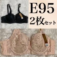 大きいサイズ フルカップブラジャー 2枚セット　ブラック　ベージュ　黒　E95