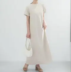coca エンボス加工半袖マキシワンピース　ライトグレー Mサイズ