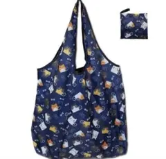 エコバッグ 折りたたみ 大容量 コンパクト 大きめ 買い物 猫柄 ブルー