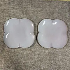 淡い紫 花びら型陶器皿 2枚セット日本製