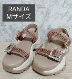 【美品難あり】RANDA　ビジュー×ギャザーベルトスポーツサンダル　ベージュ　Mのサムネイル