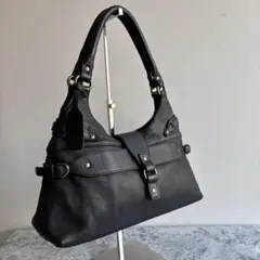 ヤコノjacono高級イタリア製シボレザーショルダーバッグ黒革ブラック金具