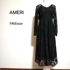 AMERI 総レースワンピース 2way ロング丈 長袖 黒