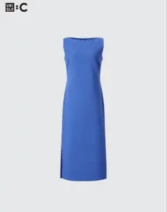 【値下げしました】クレープジャージーワンピース　ノースリーブUNIQLOC青 M