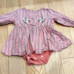 branshes 女の子　ピンクストライプ刺繍　ワンピース ロンパース　80cmのサムネイル